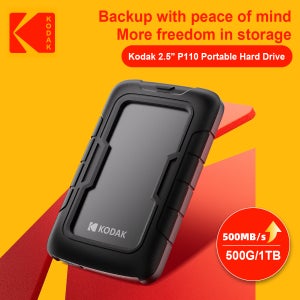 Kodak P110 휴대용 외장 하드 드라이브 500GB 1T 2T USB3.0 PC 태블릿 PS5용 실리콘 보호 케이스가 포함된 경량 PHDD