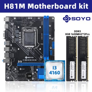 SOYO H81M 게이밍 마더보드 세트 인텔 i3-4160 프로세서 및 DDR3 16GB 1600mhz RAM M.2 NVME PCIEx16 HDMI VGA 인터페이스 LGA 11