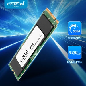 크루셜 E100 SSD 1TB 2TB M.2 NVMe PCIe Gen4 최대 5,000MB/s 솔리드 스테이트 드라이브 (노트북, 데스크탑 PC, 게이머용)