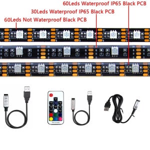 USB LED 스트립 빛 5V RGB 방수 블랙 PCB 5050 0.5m 1m 2m 3m 4m 5m Led 스트립 빛 테이프 PC TV 백라이트 원격 컨트롤러