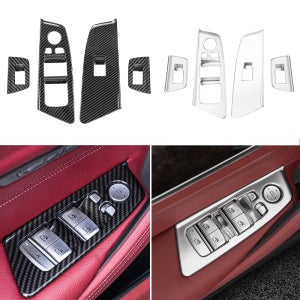 BMW 5 시리즈 G30 G38 탄소 섬유 LHD 자동차 창 스위치 리프트 버튼 프레임 커버 트림 18-22 ABS 크롬 전기 도금 4PCS