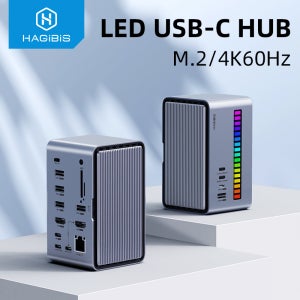 듀얼 HDMI 호환 M.2 SSD 인클로저 이더넷 100W PD USB 허브 SD/TF가 포함된 Hagibis USB C 도킹 스테이션 노트북 Macbook Pro용