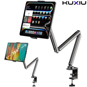 KUXIU 알루미늄 합금 태블릿 스탠드, 휴대용 모니터용 조절 가능한 암 거치대, iPad 10 9 세대, iPad 13/12.9/11 인치 시리즈, 7-15.6 인치