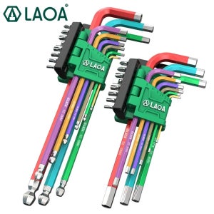 LAOA 9pcs 육각 렌치 교수형 스크루 드라이버 스크루 드라이버 비트 레인보우 볼 헤드 육각형 손 도구