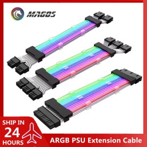 PSU 연장 케이블 RGB, ATX 24핀 GPU 8핀 트리플 스트리머 PCI-E 6+2P 듀얼 레인보우 코드 5V 동기화, PC 케이스 장식