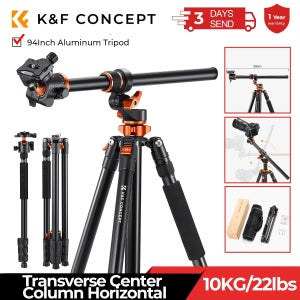 K&F CONCEPT 90인치/2.3m 카메라 알루미늄 합금 삼각대 리버시블 횡방향 센터 컬럼 삼각대 여행용 T254A7+BH-28L 모노포드