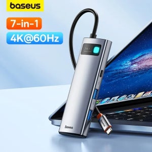 Baseus C타입 포트 SD/TF 카드 리더, 맥북 아이패드 M2 M1 스팀 데크용, 7-in-1 2 세대 USB C 허브, 4K @ 60Hz HDMI 3 * USB 3.0 PD