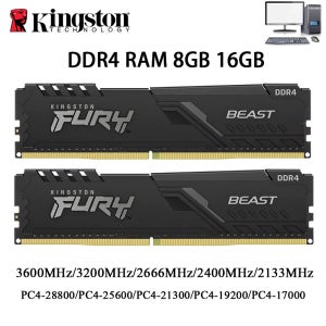 Kingston BEAST Memoria DDR4 데스크탑 RAM 32GB 16GB 8GB 3600 3200 2666 2400MHz 메모리 288핀 DDR4 DIMM 1.2V PC