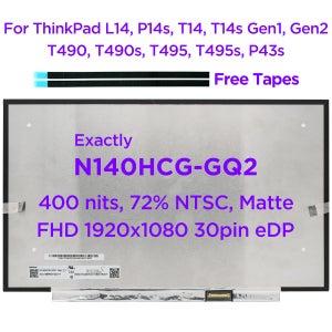 N140HCG-GQ2 14.0 노트북 LCD 화면, 레노버 씽크패드 L14 P14s T14 T14s Gen1 Gen2 T490 T490s T495 T495s P43s IPS FHD