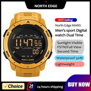 NORTH EDGE Mens 스마트 시계 여성 스포츠 시계 듀얼 타임 러닝 보수계 카운트다운 방수 50m 디지털 알람 군사 시계