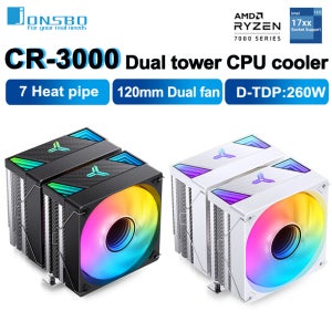 JONSBO CR-3000 니켈 도금 7 히트 파이프 CPU 쿨러 ARGB 팬 LGA1700 115x 1200 2011 AM4 AM5용 듀얼 타워 공냉식 라디에이터