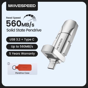 MOVESPEED USB 3.2 솔리드 스테이트 펜 드라이브, 520 MB/s 고속 USB C 타입 플래시 드라이브, 1TB 512GB 256GB 128GB USB 2 세대 펜드라