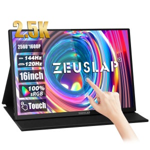 ZEUSLAP 휴대용 모니터, 노트북 컴퓨터용, 여행용 크기 디스플레이, 16 인치, 2.5K, 144Hz 터치 스크린, 2560x1600 100%, sRGB 500cd/m²