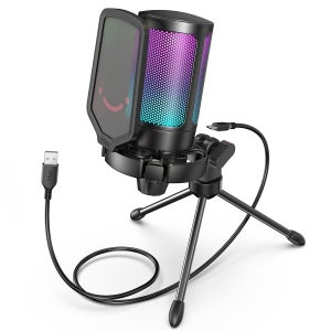 FIFINE USB 콘덴서 게임용 마이크, 팝 필터가 있는 PC PS4 PS5 MAC용 쇼크 마운트 및 팟캐스트용 게인 제어, Ampligame A6V
