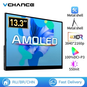 VCHANCE 13.3 인치 4K OLED 휴대용 모니터 AMOLED 100% DCI-P3 USB-C 노트북 Xbox 스위치 PS5/4 Macbook 용 두 번째 게임 화면