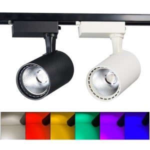 RGB LED 트랙 라이트, COB 12 W, 15 W, 20 W, 30W, 다채로운 트랙 스포트 라이트, 회전 가능한 무대 KTV 상점 바 조정 가능한 스포트라이트, AC220V