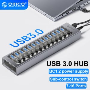 ORICO 전원 USB 허브 분배기 소켓(7/10/13/16 포트 포함) USB 3.0 확장(켜기/끄기 스위치 포함) PC용 12V 전원 어댑터