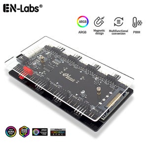 12V ~ 5V RGB 변환기, 4핀 RGB ~ 3핀 ARGB 컨트롤러 어댑터 및 PWM 2-In-1 허브 8 포트 4핀 팬 및 미스틱 라이트 동기화 어댑터