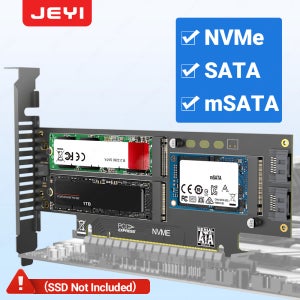 JEYI NVMe NGFF 및 mSATA SSD PCIe 4.0/3.0 어댑터 카드, 3 in 1 M.2 NVME to PCIE/M.2 SATA SSD to SATA III/mSA