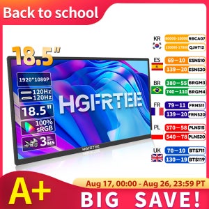 HGFRTEE 18.5인치 휴대용 모니터 120Hz RGB100% VESA 홀 및 백 브래킷 포함 노트북 확장 디스플레이 ADS-IPS HDR 스크린
