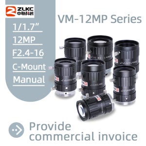 ZLKC 1/1.7 인치 렌즈 FA 4mm 6mm 12mm 16mm 25mm 35mm 50mm 75mm 고정 초점 C-마운트 산업용 렌즈 12MP 고해상도 카메라