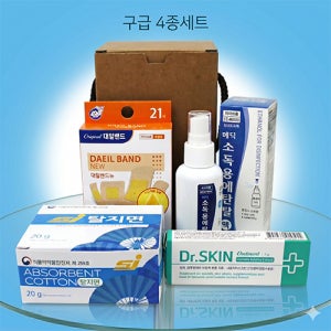 대일밴드 + 닥터스킨 연고 + 탈지면 + 메딕 소독용 에탄올 스프레이 4종 구급상자 판촉물 제작 전문~생활용품~구급함