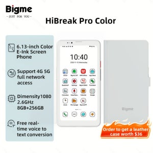 Bigme Hi 컬러 E-인크 스크린 | 8GB RAM + 256GB 스토리지, 6.13인치 스크린, 듀얼 SIM 듀얼 , 5G 지원, 화이트 (36달러 가치의 무료 가죽 케이스