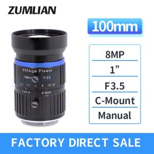 저왜곡 FA 렌즈 8MP C-마운트 100mm 렌즈 수동 조리개 머신 비전 렌즈 1인치 F3.5 CCTV 감시 카메라 렌즈 ITS 렌즈