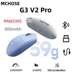 MCHOSE G3 V2 Pro 전문 게임용 3가지 모드 마우스 PAW3395 26000DPI 폴링 레이트 59g 초경량 오피스 마우스 800mAh