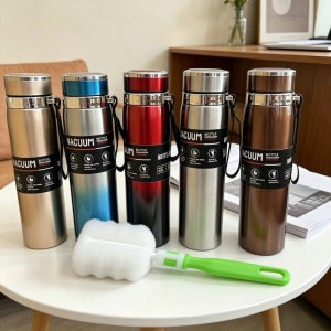 대용량 1000ml 스테인리스 스틸 진공 단열 물병, 휴대용 스트랩 포함, 무료 물병 솔 증정. 다양한 색상 구매 가능, 캠핑, 여행, 사무실, 헬스장, 아웃도어 운동선수를 위한