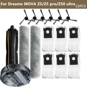 드리미 모바 Z5 / Z5 Pro / Z50 울트라 로봇 진공 청소기용 호환 부품: 엉킴 방지 롤러 브러시, 트랙형 천 먼지 봉투