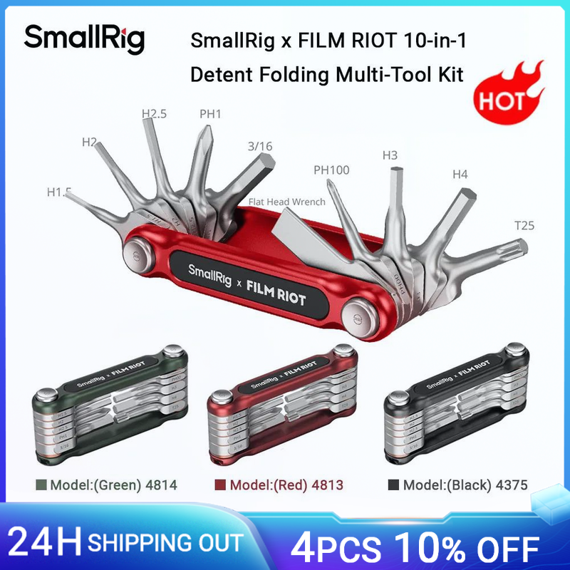 SmallRig x FILM RIOT 10-in-1 디텐트 접이식 멀티 도구 키트, 범용 DSLR 카메라 리그 접이식 도구 세트(스크루드라이버 및 렌치 포함)