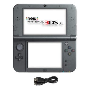 새로운 닌텐도 3DS XL 블랙 핸드헬드 콘솔 및 AC 어댑터. 갱신