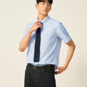 [빈폴 멘] 시어서커 스트라이프 반소매 셔츠  스카이 블루 BC5465C45Q