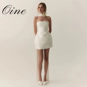 Oine 2026 A라인 스트랩리스 숏 웨딩드레스 스카프 포함 민소매 파티 드레스 맞춤형 여성 행사 홈커밍 가운
