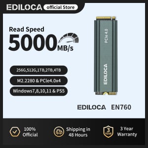 Ediloca EN760 M2 NVME SSD(히트싱크 포함) PCIe Gen4.0x4 M.2 2280 3D NAND TLC 4800MB/s PS5/PC용 내장형 솔리드 스테이트 