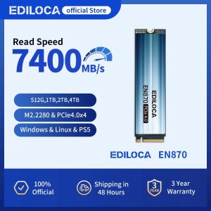 에디로카 EN870 SSD 7400MB/s NVMe M.2 2280 SSD PCIe Gen4.0x4 내장형 솔리드 스테이트 드라이브 PS5 다이내믹 SLC 캐시 게이밍 PC 노트북