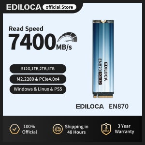 Ediloca EN870 M.2 2280 SSD 7400MB/s NVMe PCIe Gen4.0x4 내장형 솔리드 스테이트 드라이브 PS5 다이내믹 SLC 캐시 게이밍 PC 노트북용