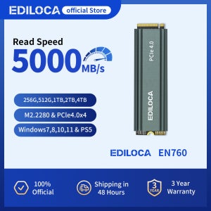 Ediloca EN760 SSD M.2 2280 NVME SSD(방열판 포함) PCIe Gen4.0x4 3D NAND TLC 4800MB/s PS5/PC용 내장 솔리드 스테이트 드