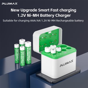 PUJIMAX 1.2V AA + AAA Ni-MH/Ni-Cd 8 슬롯 콤보 충전 구획 스마트 플립 탑 충전기는 4pcs AA + 4pcs AA 배터리를 충전할 수 있습니다.