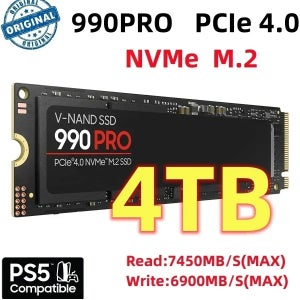 M.2 990 PRO NVMe SSD PCIe Gen4 고성능 내장 드라이브 2TB 4TB 스토리지 업그레이드 (PS5, 데스크탑, 노트북용)
