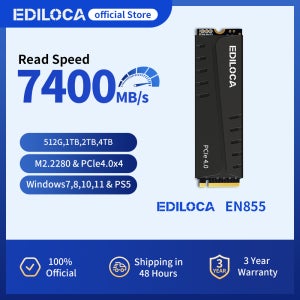 에디로카 EN855 SSD SLC 캐시 및 DRAM, 히트싱크 포함, 7400MB/s PCIe Gen4.0 NVMe M.2 SSD 내장형 솔리드 스테이트 드라이브 (PS5 및 PC