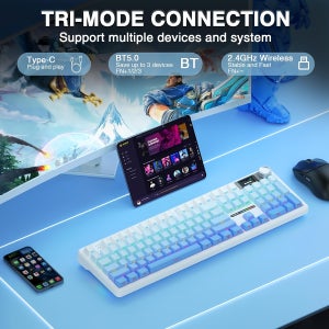 Aula F108PRO 무선 게이밍 키보드, 풀 사이즈 메카닉 키보드, 108개 핫스왑 및 프로그래밍 가능 키, RGB 백라이트, Mac/Pc/Android용