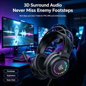 ONIKUMA 유선 게이밍 헤드셋 RGB, 3D 서라운드 사운드 소음 제거 마이크 USB+3.5mm PCPS4 게임 콘솔에 적합