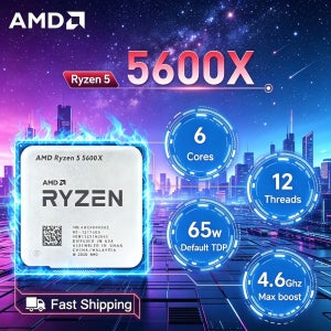 AMD 라이젠 5 5600X 6코어 12스레드 젠 3 CPU 4.6GHz 부스트 32MB L3 캐시 65W AM4 PCIe 4.0 언락 및 DDR4 지원, 효율적