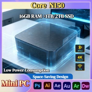 인텔 N150 미니 PC 16GB DDR4 512GB M.2 NVMe SSD 트리플 4K 출력 WiFi6 BT5.2 저소음 쿨링 사무실/가정용 데스크탑 프로 울트라 고속