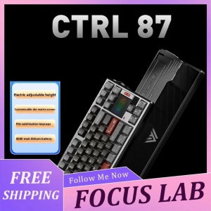 FOCUS LAB Ctrl87 기계식 키보드 전기적으로 높이 조절 가능 3가지 모드 핫스왑 맞춤형 키보드 맞춤형 컬러 스크린