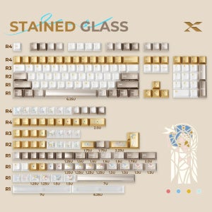 XVX 스테인드 글라스 체리 프로파일 PBT+PC 181키 키캡 세트 화이트 및 골드