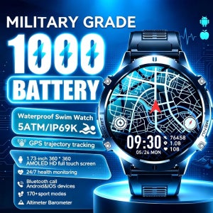 2025 신형 오리지널 프리미엄 GPS 스마트워치 남성용 1.73인치 AMOLED HD 디스플레이 내장 GPS 나침반 블루투스 통화 5ATM 방수 스마트워치