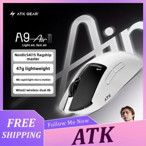 ATK A9 Air Ultimate 게이밍 마우스 무선 블루투스 듀얼 8K e스포츠 마우스 FPS 게이밍 액세서리 게이머용 경량 PAW3950 Ultra